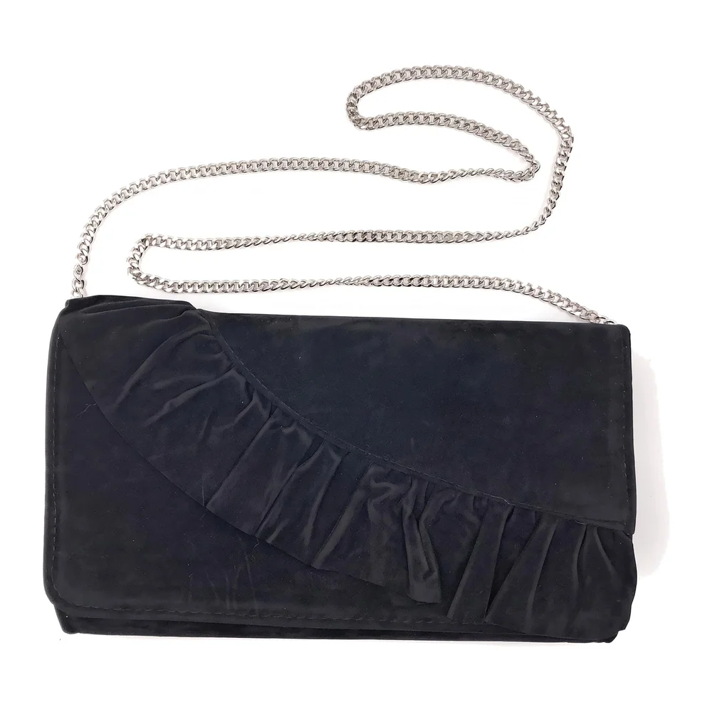 ELEGANT PREMIUM EVENING CLUTCH BAG WITH ADJUSTABLE SHOULDER CHAIN, SNAP CLOSURE & SMOOTH INNER SATIN (28 CMS x 18 CMS) (Black)