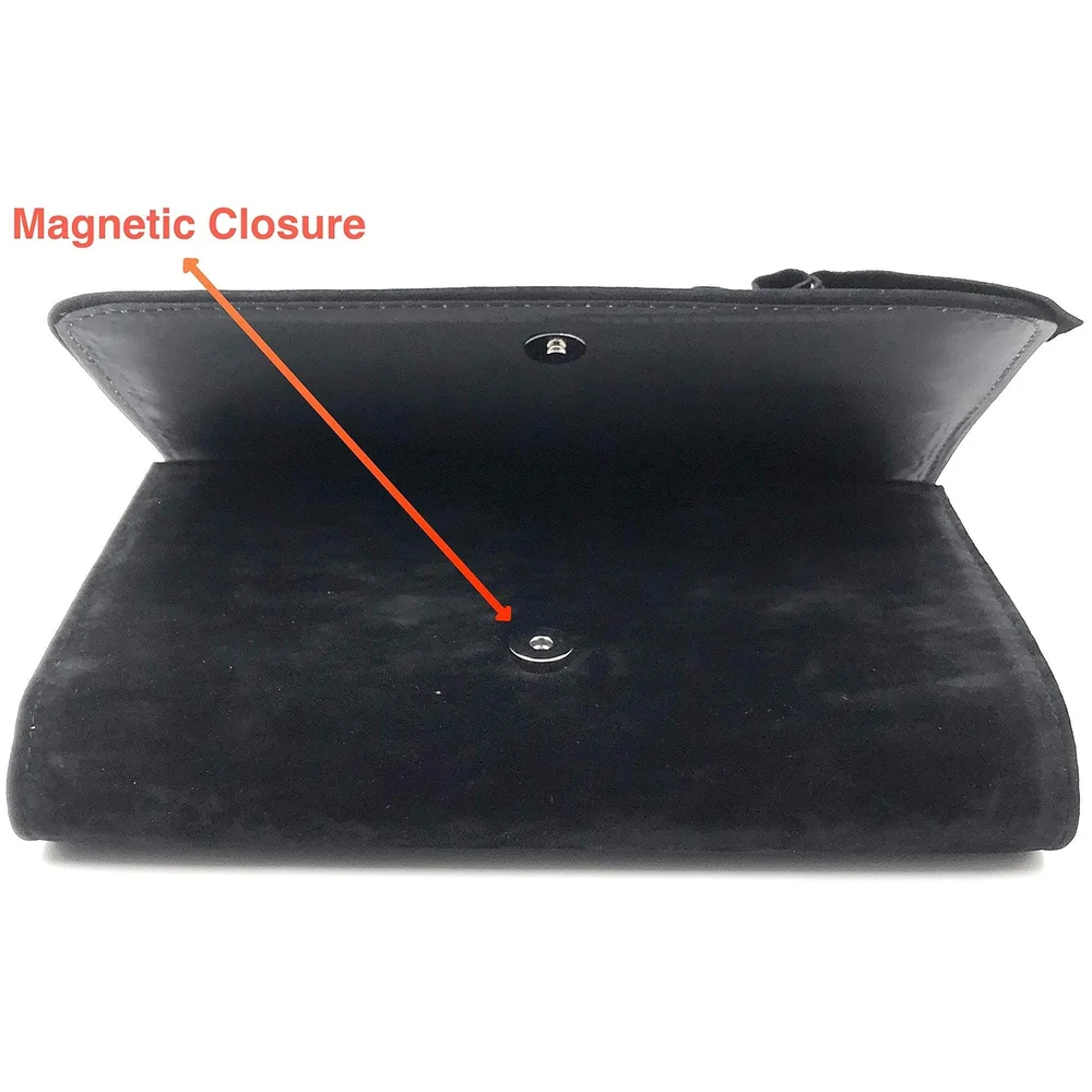 ELEGANT PREMIUM EVENING CLUTCH BAG WITH ADJUSTABLE SHOULDER CHAIN, SNAP CLOSURE & SMOOTH INNER SATIN (28 CMS x 18 CMS) (Black)