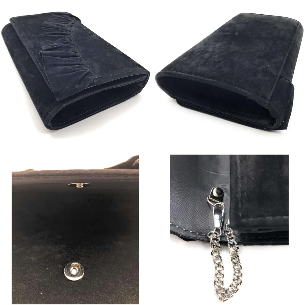 ELEGANT PREMIUM EVENING CLUTCH BAG WITH ADJUSTABLE SHOULDER CHAIN, SNAP CLOSURE & SMOOTH INNER SATIN (28 CMS x 18 CMS) (Black)