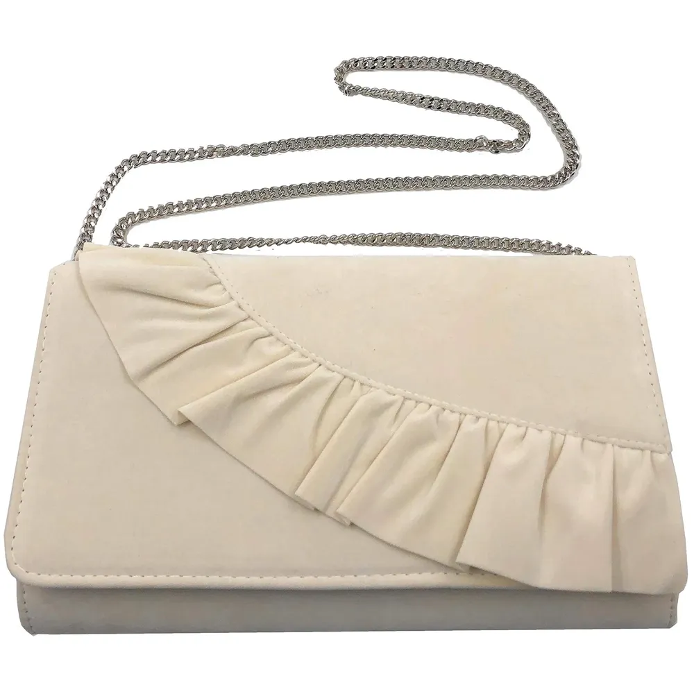 Women's Felt Elegant Clutch Bag with Adjustable Shoulder Chain and Smooth Inner Satin (28 cm X 18 cm, Cream)