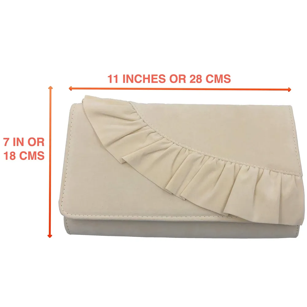 Women's Felt Elegant Clutch Bag with Adjustable Shoulder Chain and Smooth Inner Satin (28 cm X 18 cm, Cream)