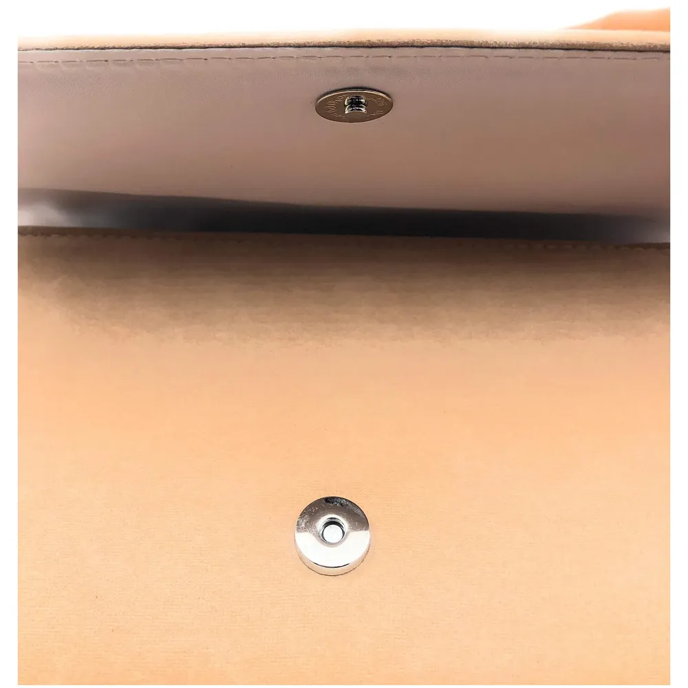 ELEGANT PREMIUM EVENING CLUTCH BAG WITH ADJUSTABLE SHOULDER CHAIN, SNAP CLOSURE & SMOOTH INNER SATIN (28 CMS x 18 CMS) (Tan)