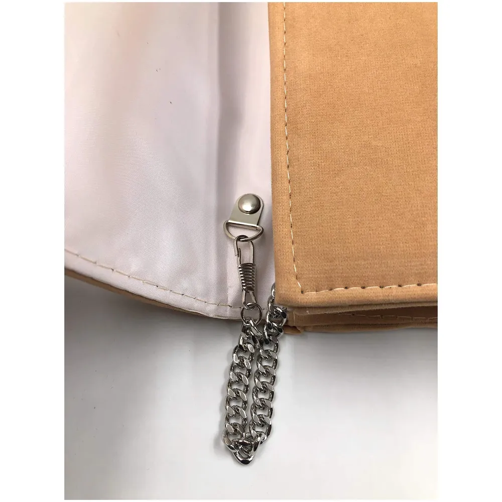 ELEGANT PREMIUM EVENING CLUTCH BAG WITH ADJUSTABLE SHOULDER CHAIN, SNAP CLOSURE & SMOOTH INNER SATIN (28 CMS x 18 CMS) (Tan)