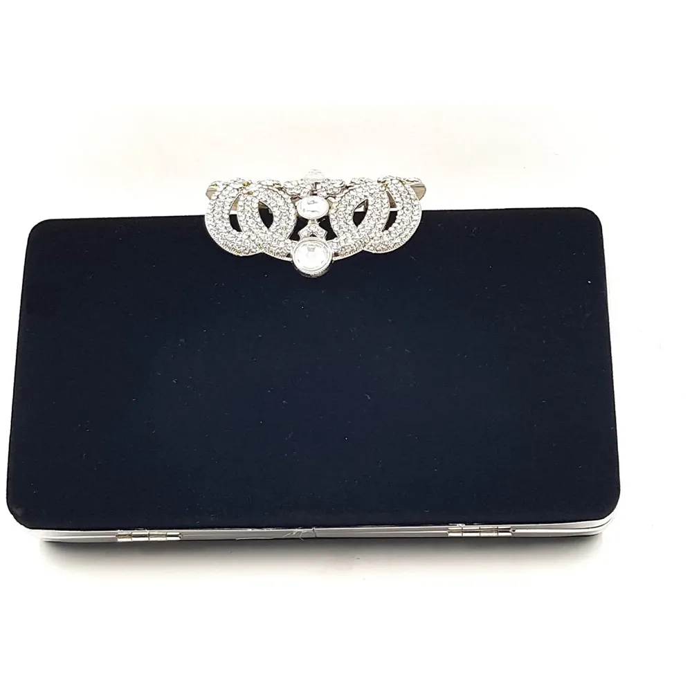 ELEGANT BLACK PREMIUM EVENING CLUTCH BAG WITH ADJUSTABLE SHOULDER CHAIN, SNAP CLOSURE & SMOOTH INNER SATIN
