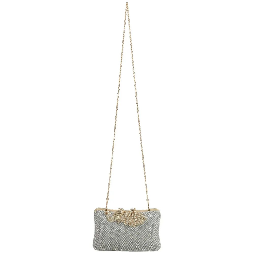 Women's Clutch (Diamond Gold Silver,Premium Pearl Diamond Silver Two Sided) (Peacock)