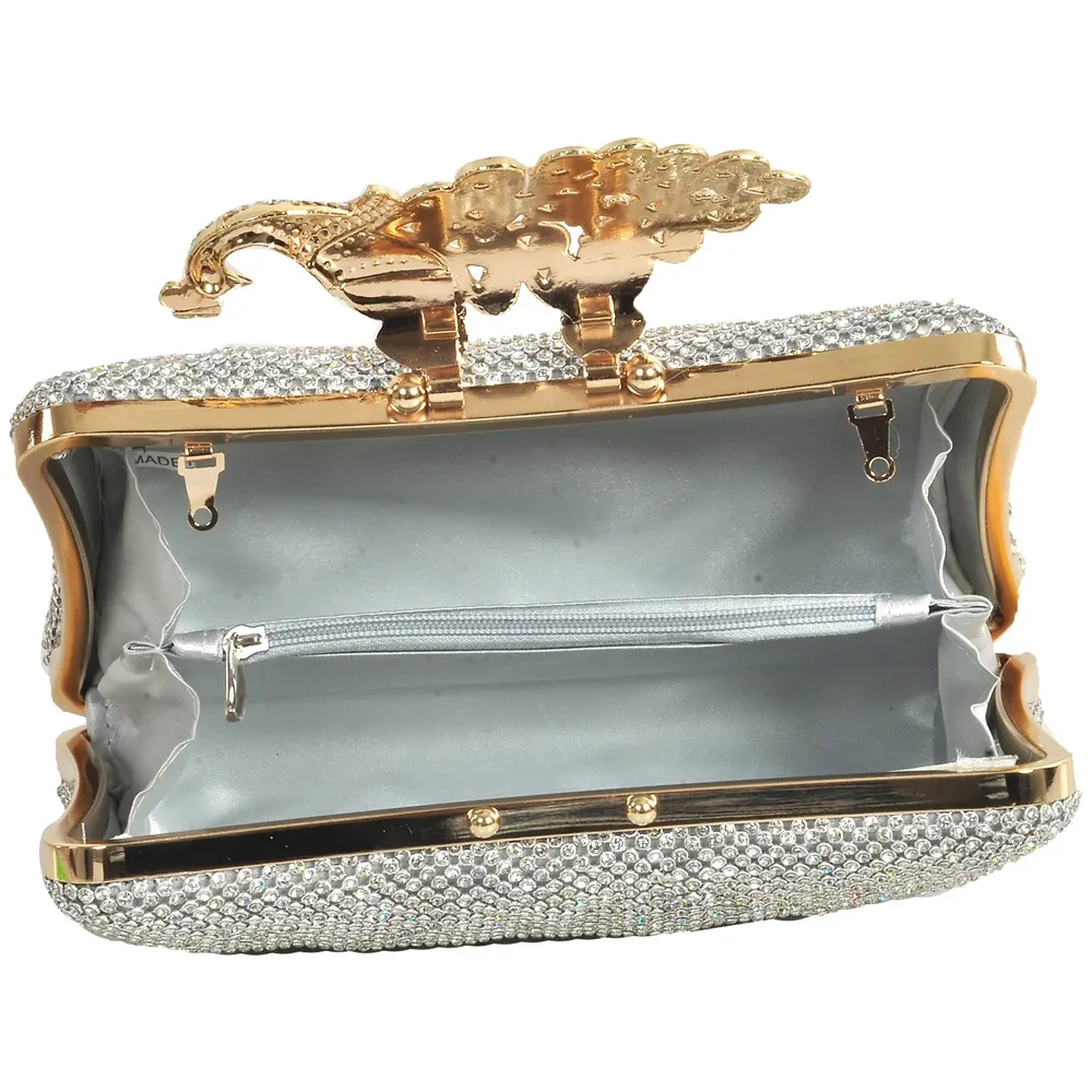 Women's Clutch (Diamond Gold Silver,Premium Pearl Diamond Silver Two Sided) (Peacock)