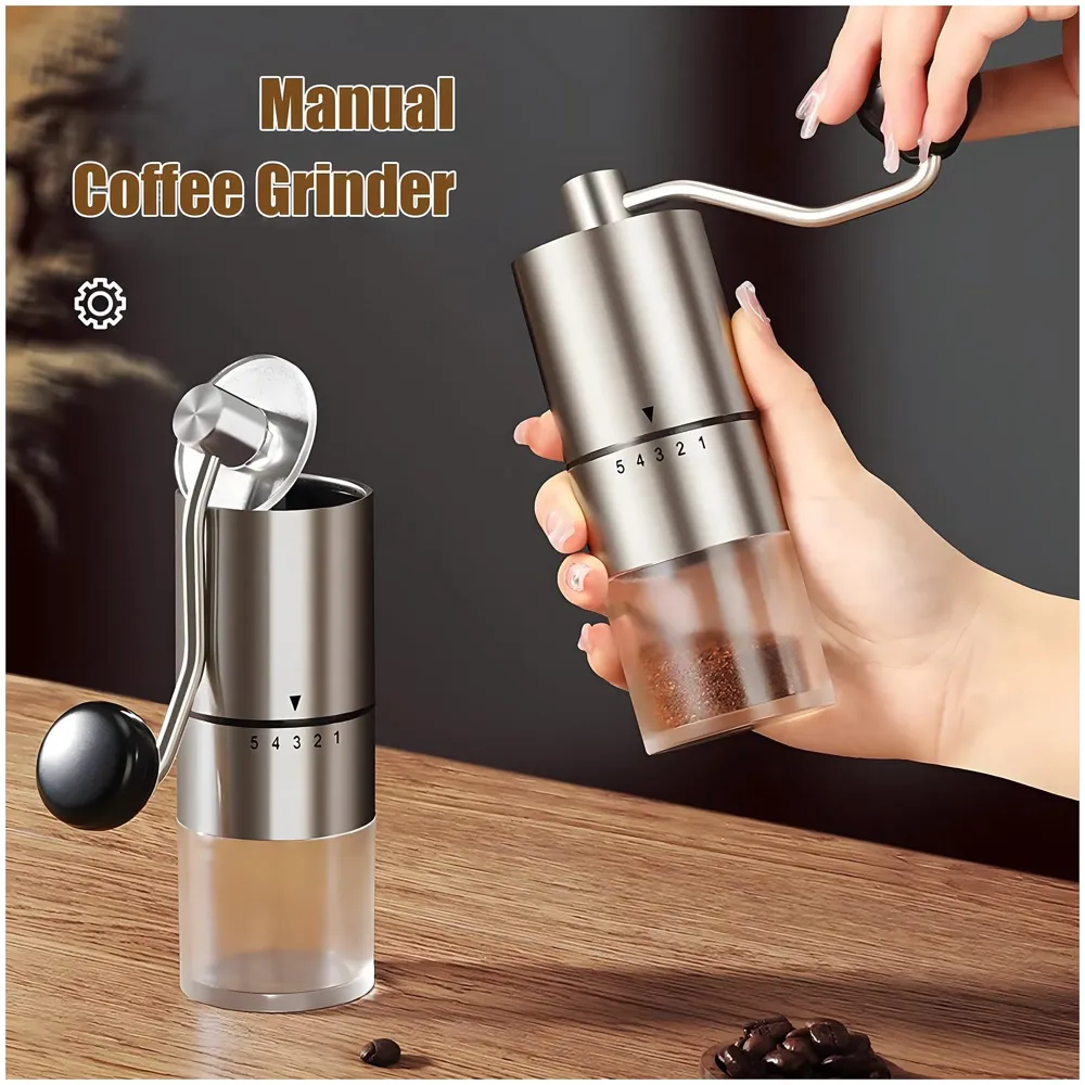 Manual Steel Coffee Grinder, 5 Adjustable Grind Settings, for Espresso, Cold Brew, French Press & Drip Coffee, 5.08 x 5.08 x 16.51 cm