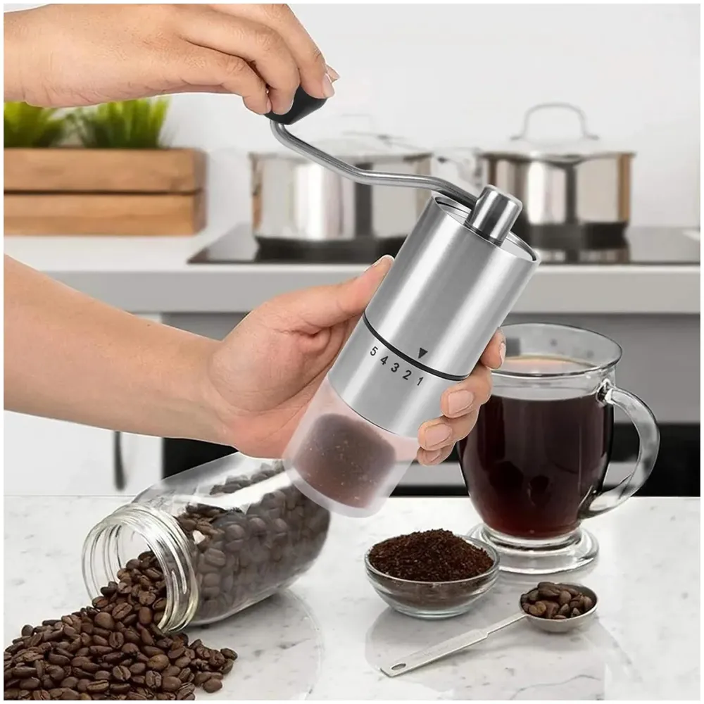 Manual Steel Coffee Grinder, 5 Adjustable Grind Settings, for Espresso, Cold Brew, French Press & Drip Coffee, 5.08 x 5.08 x 16.51 cm