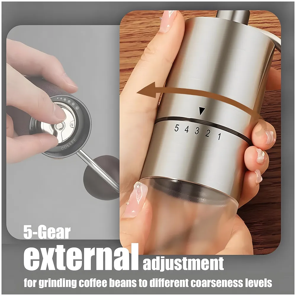 Manual Steel Coffee Grinder, 5 Adjustable Grind Settings, for Espresso, Cold Brew, French Press & Drip Coffee, 5.08 x 5.08 x 16.51 cm