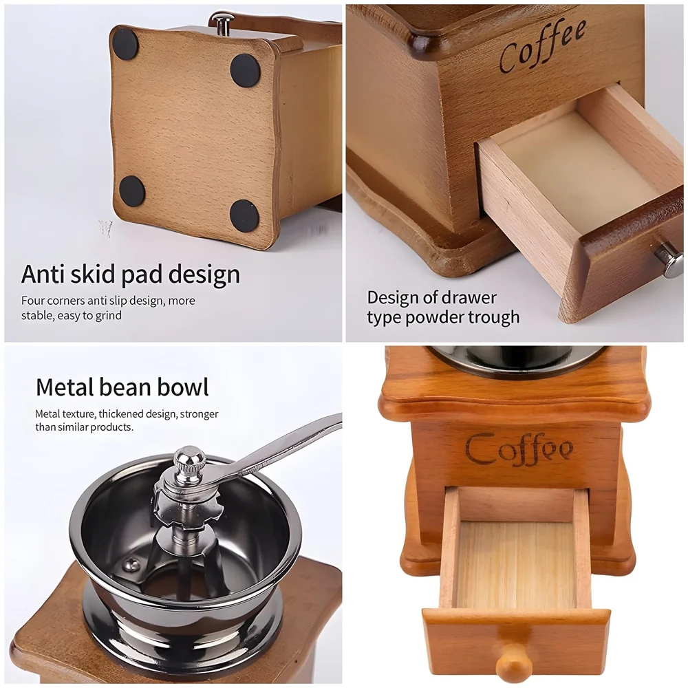 Manual Coffee Grinder Vintage Wooden Bean Mill 16 x 9.5 cm Home