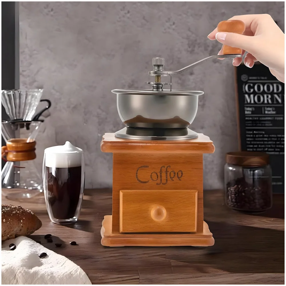 Manual Coffee Grinder Vintage Wooden Bean Mill 16 x 9.5 cm Home