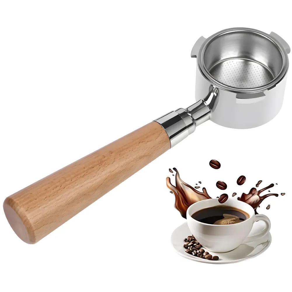 51 mm Coffee Portafilter Bottomless –Steel & Wood Handle, Compatible with Espresso Machines - Crema Enhancement & Precise Extraction - Coffee Extraction Accessories - 21cm x 5.1cm