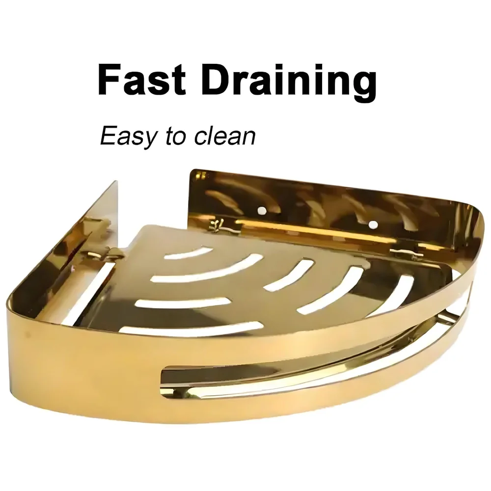 Gold Wall Mount Bathroom Corner Shelf Shower Caddy Wall Shelf Holder Anti Rust, Installation Kit Included Golden Colour 1 PC