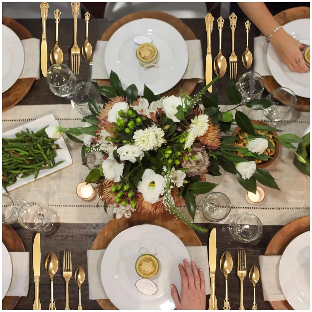 Golden Royal Cutlery 4 Pc Set, 18/10 Stainless Steel, Dishwasher Safe. Gold Cutlery Royal Gold Set Dinner Guest