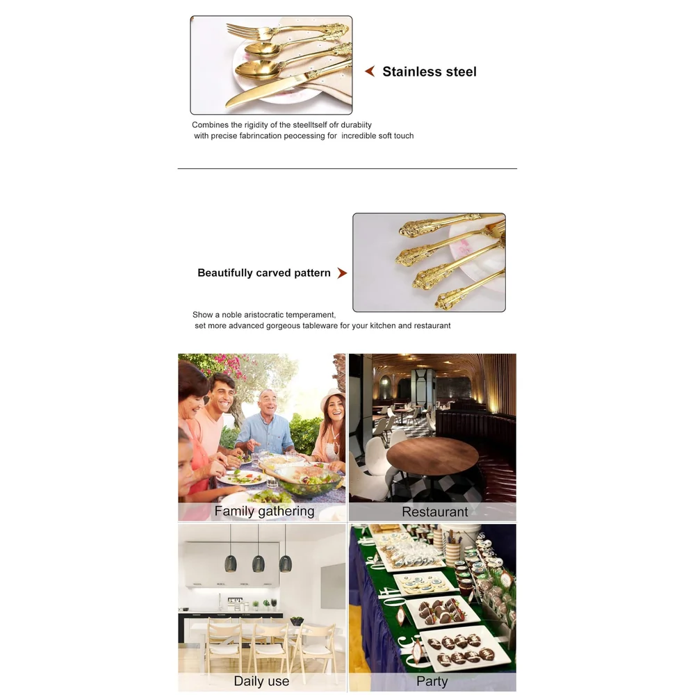 Golden Royal Cutlery 4 Pc Set, 18/10 Stainless Steel, Dishwasher Safe. Gold Cutlery (Gold)