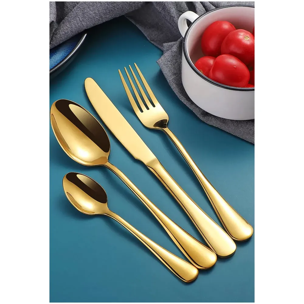 Cutlery Set, 16 Pcs Modern Pieces Gold Stainless Steel Flatware for Daily Use, Party, Restaurants (16 Pc)