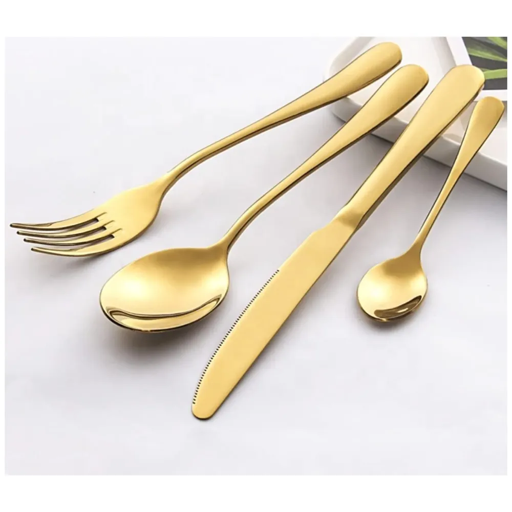 Cutlery Set, 24 Pc Set with Box Modern Pieces Gold Stainless Steel Flatware for Daily Use, Party, Restaurants (24 Pc with Box)