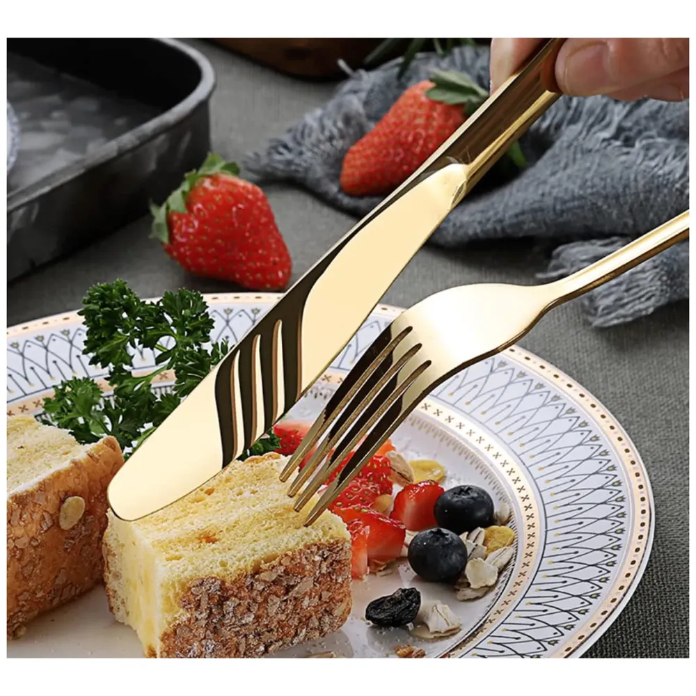 Cutlery Set, 24 Pc Set with Box Modern Pieces Gold Stainless Steel Flatware for Daily Use, Party, Restaurants (24 Pc with Box)