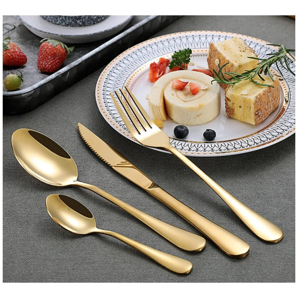 Cutlery Set, 4 Pcs Modern Pieces Gold Stainless Steel Flatware for Daily Use, Party, Restaurants (4 Pc)