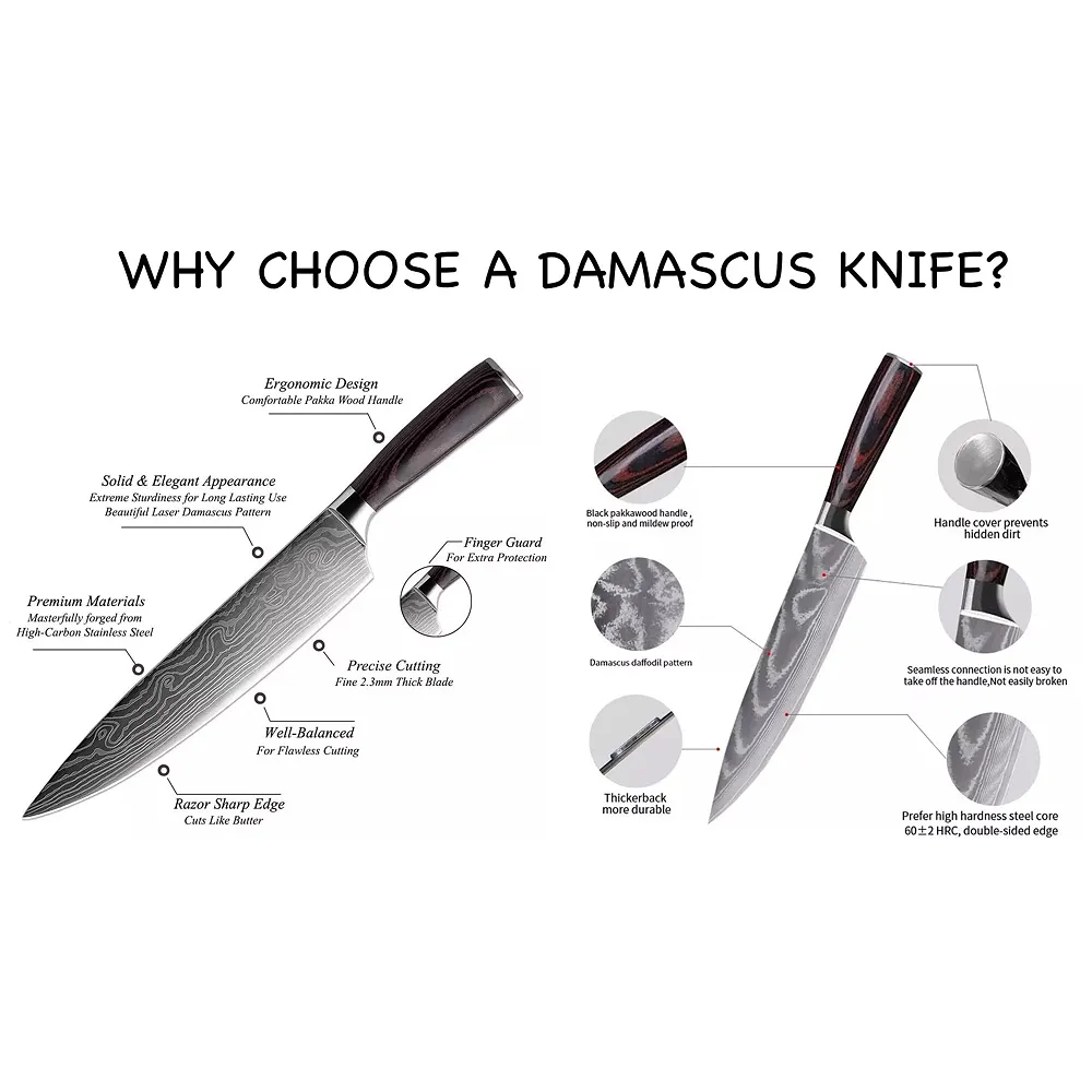 Damascus Japanese Chef Knife 8 inch High Carbon Stainless Steel