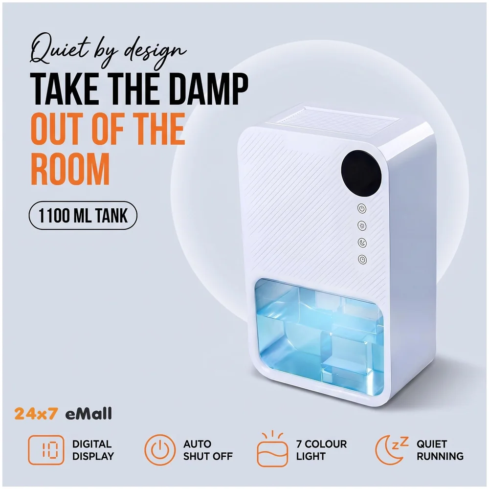 Dehumidifier Electric 1100 ml Tank LCD Small Rooms Office White