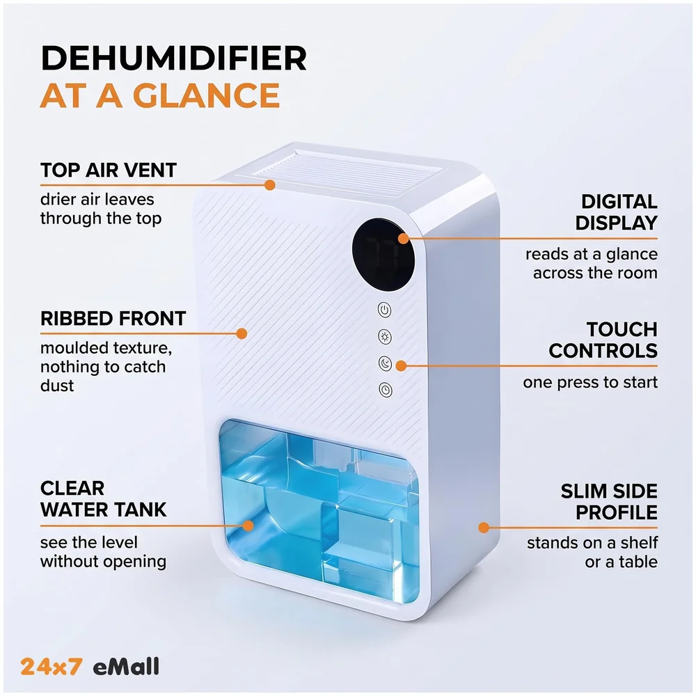 Dehumidifier Electric 1100 ml Tank LCD Small Rooms Office White