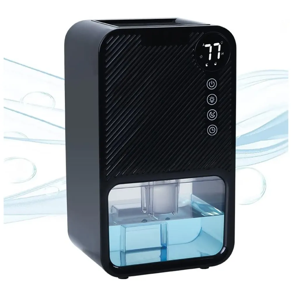 Electric Dehumidifier For Rooms And Offices, 1100ML Tank With LCD Display And 7 Ambient Lights, Auto Shut Off Dehumidifier Black - 22.5cm x 15cm x 11cm