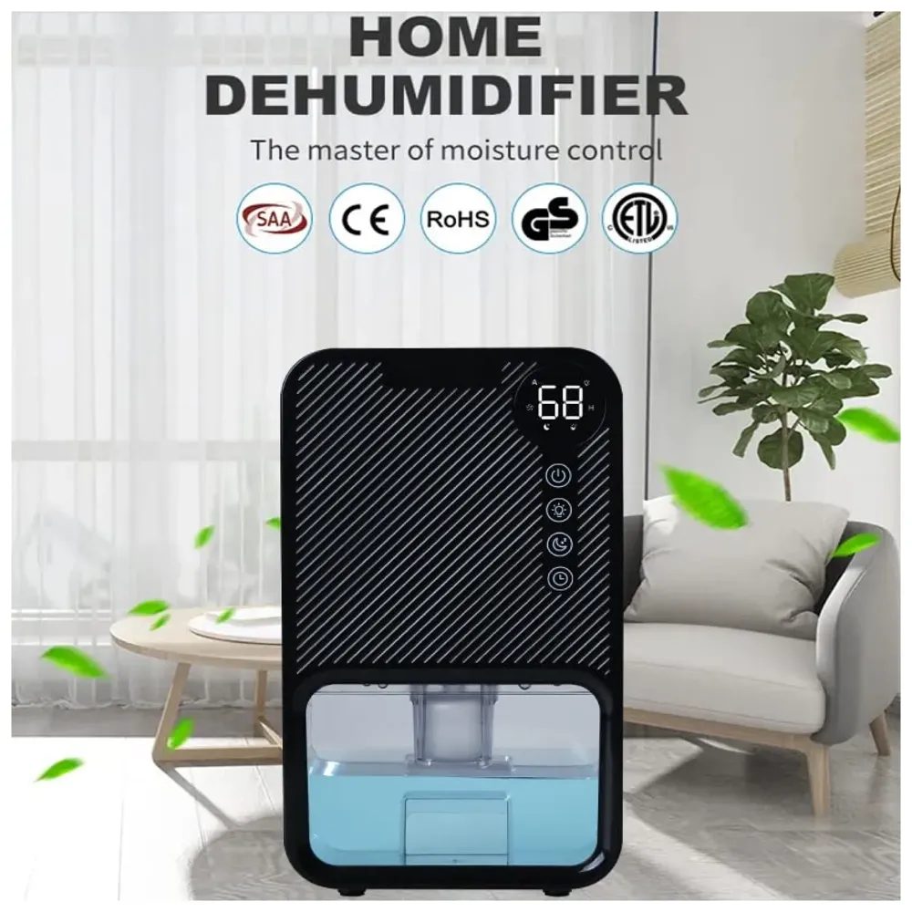 Electric Dehumidifier For Rooms And Offices, 1100ML Tank With LCD Display And 7 Ambient Lights, Auto Shut Off Dehumidifier Black - 22.5cm x 15cm x 11cm