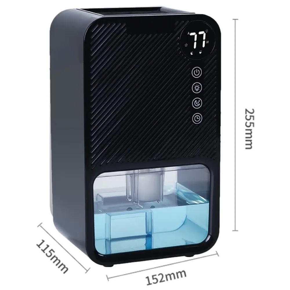 Electric Dehumidifier For Rooms And Offices, 1100ML Tank With LCD Display And 7 Ambient Lights, Auto Shut Off Dehumidifier Black - 22.5cm x 15cm x 11cm
