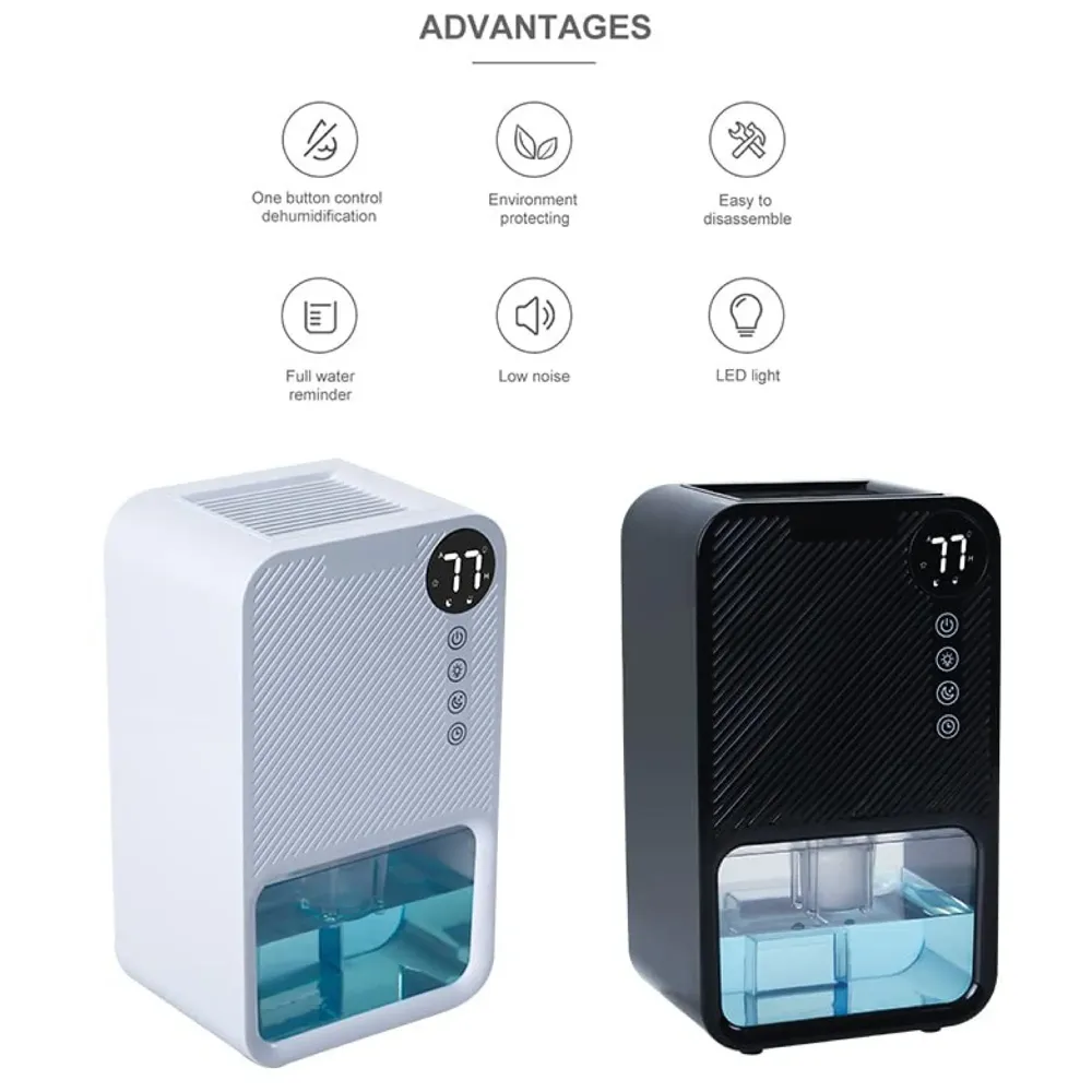 Electric Dehumidifier For Rooms And Offices, 1100ML Tank With LCD Display And 7 Ambient Lights, Auto Shut Off Dehumidifier Black - 22.5cm x 15cm x 11cm