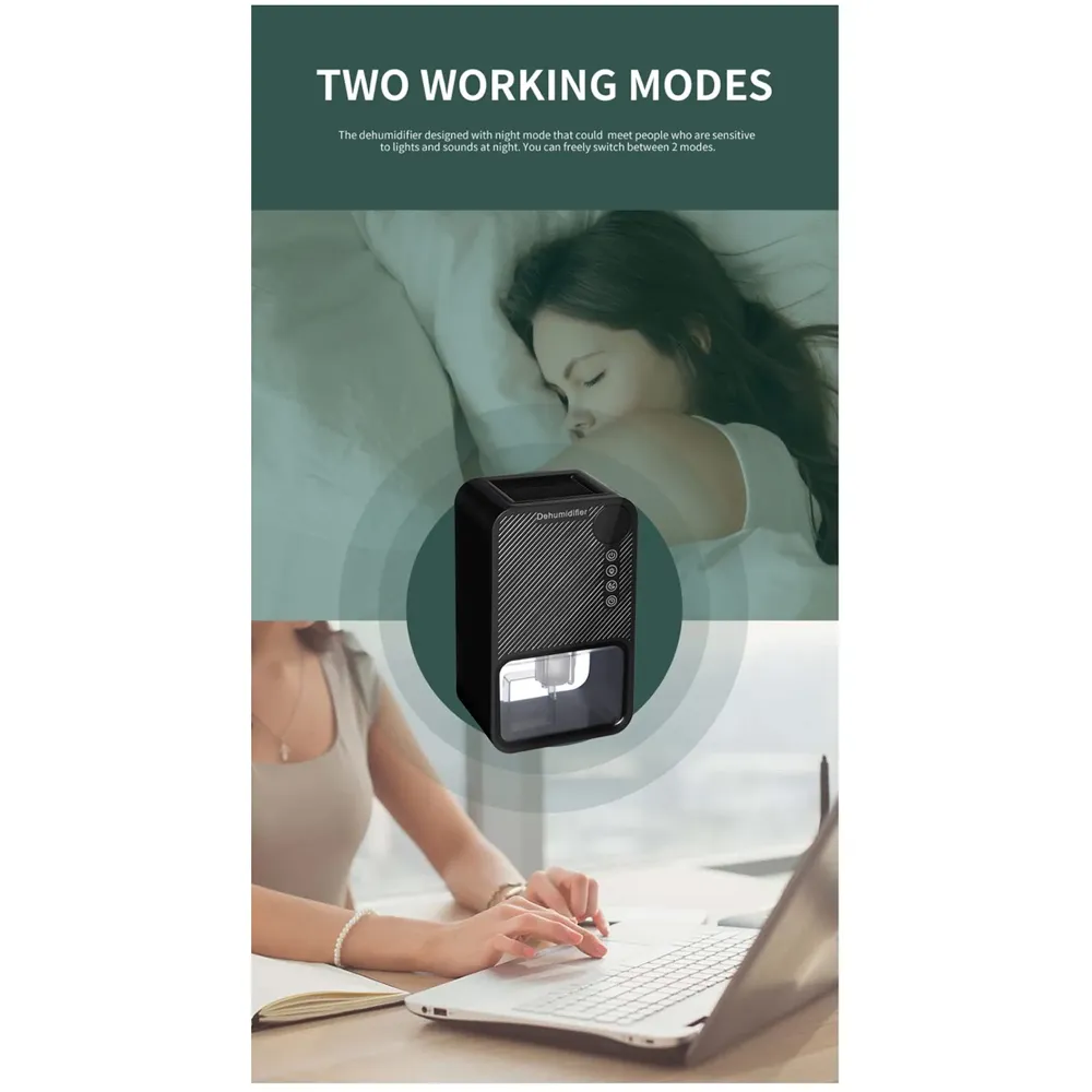 Electric Dehumidifier For Rooms And Offices, 1100ML Tank With LCD Display And 7 Ambient Lights, Auto Shut Off Dehumidifier Black - 22.5cm x 15cm x 11cm