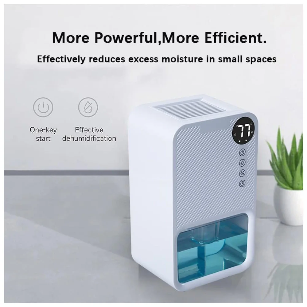 Electric Dehumidifier For Small Rooms And Offices, 1100ML Tank With LCD Display And 7 Ambient Lights, Auto Shut Off Dehumidifier White - 22.5cm x 15cm x 11cm