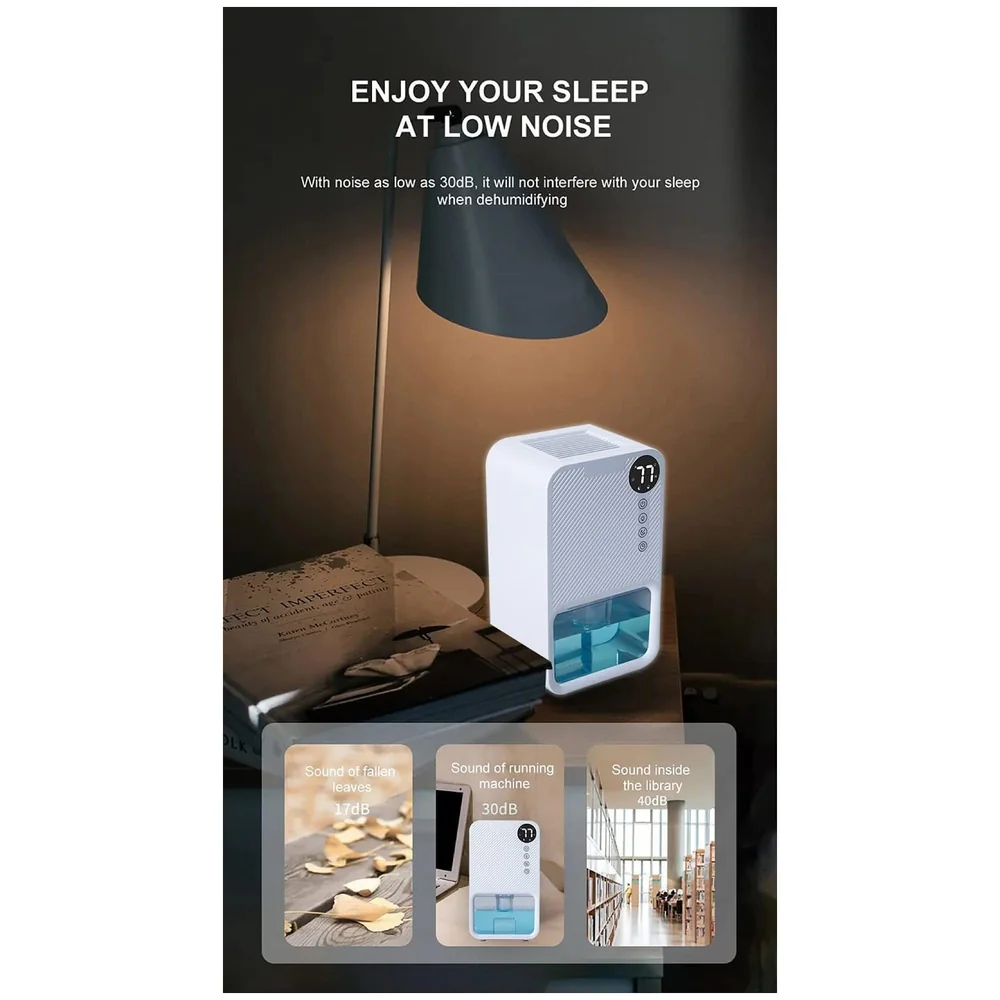 Electric Dehumidifier For Small Rooms And Offices, 1100ML Tank With LCD Display And 7 Ambient Lights, Auto Shut Off Dehumidifier White - 22.5cm x 15cm x 11cm