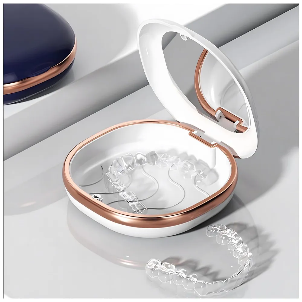 Denture Box Retainer Case Magnetic 3.3 x 3.2 Inch White Travel