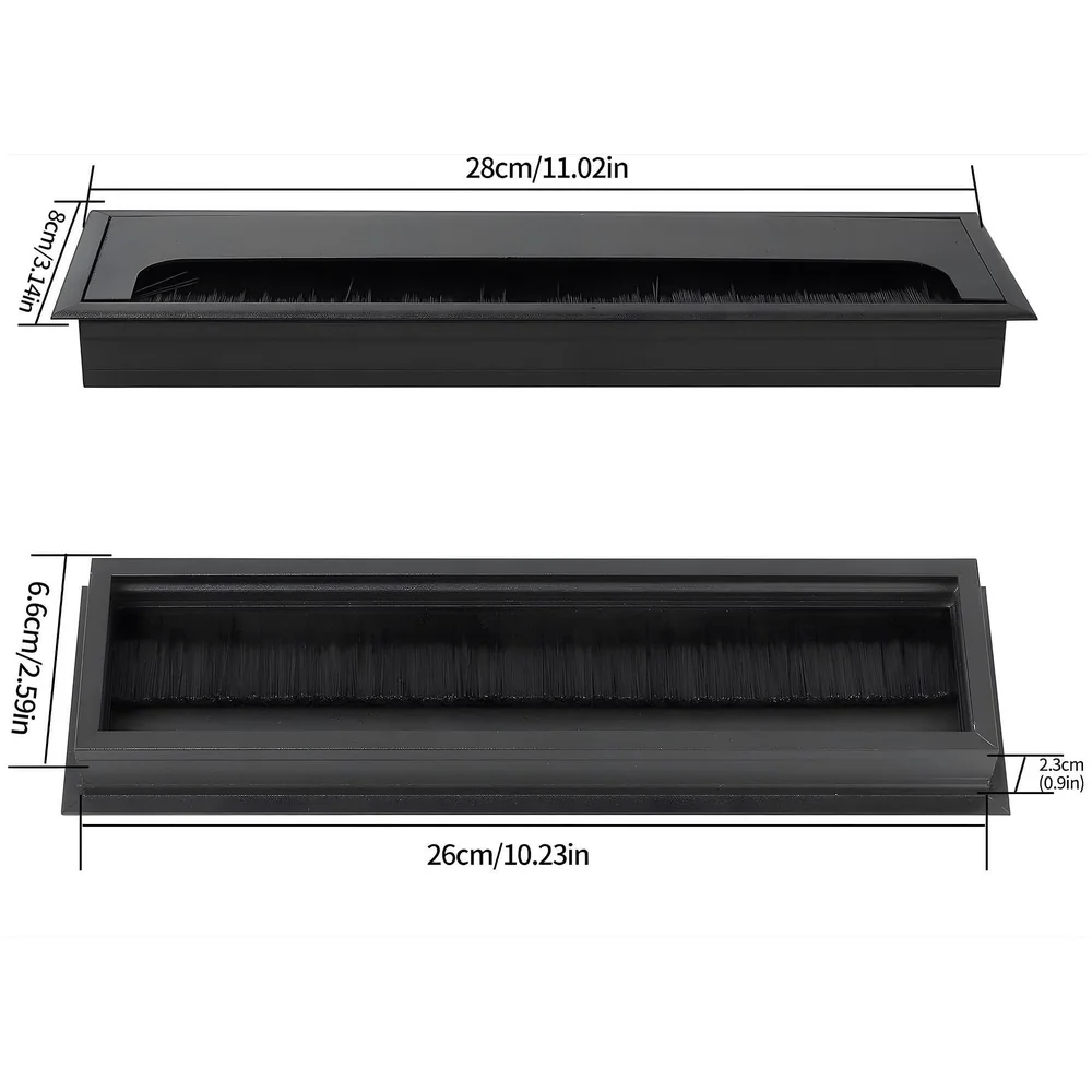 Desk Cable Hole Cover 28 cm Aluminium 280 x 80 mm Black Office Premium