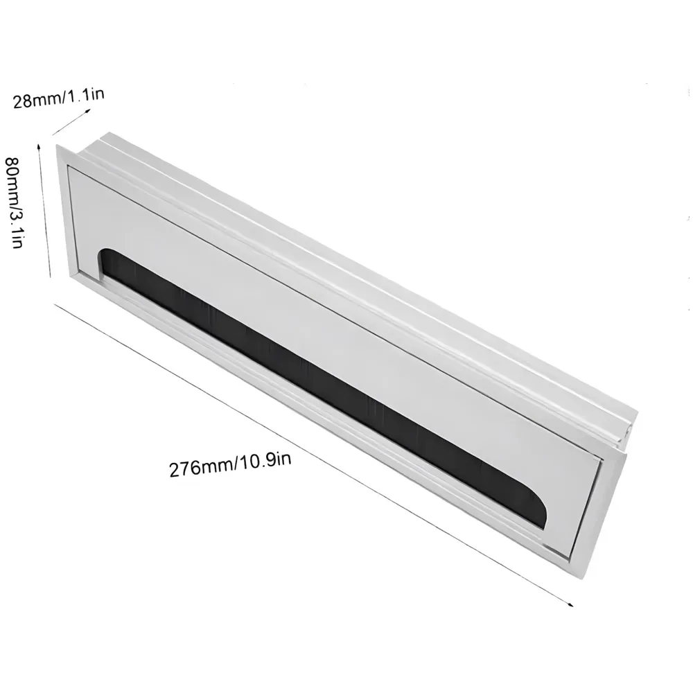 28 Cm Aluminum Office Desk Wire Cable Hole Cover With Dust Proof Brushes For Computers Work Rectangular Metal Organizer Stylish Desk Accessory Wire Manager Concealed. 280 mm x 80 mm Silver