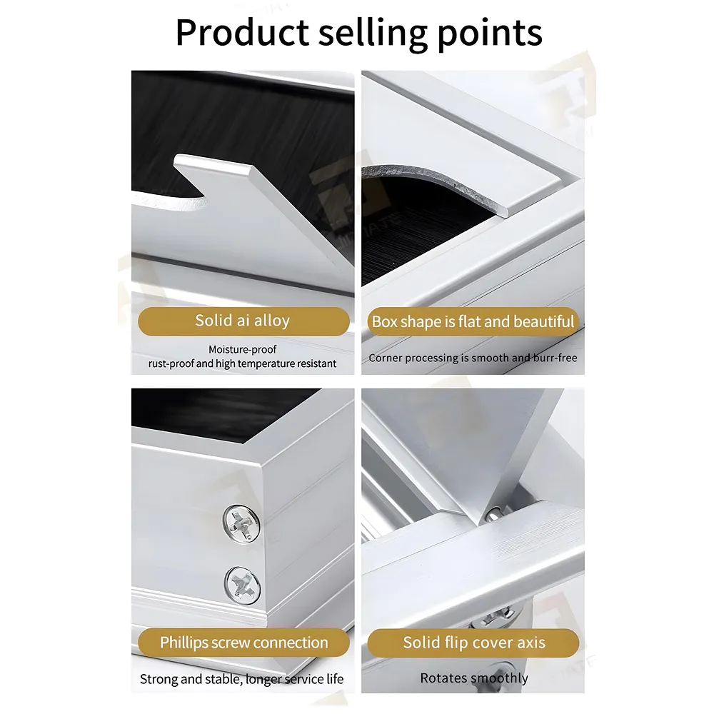 Aluminium Desk Cable Hole Cover Grommet 280 x 80 mm Silver Brush