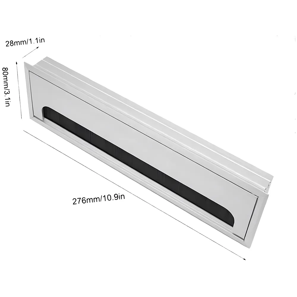 Aluminium Desk Cable Hole Cover Grommet 280 x 80 mm Silver Brush