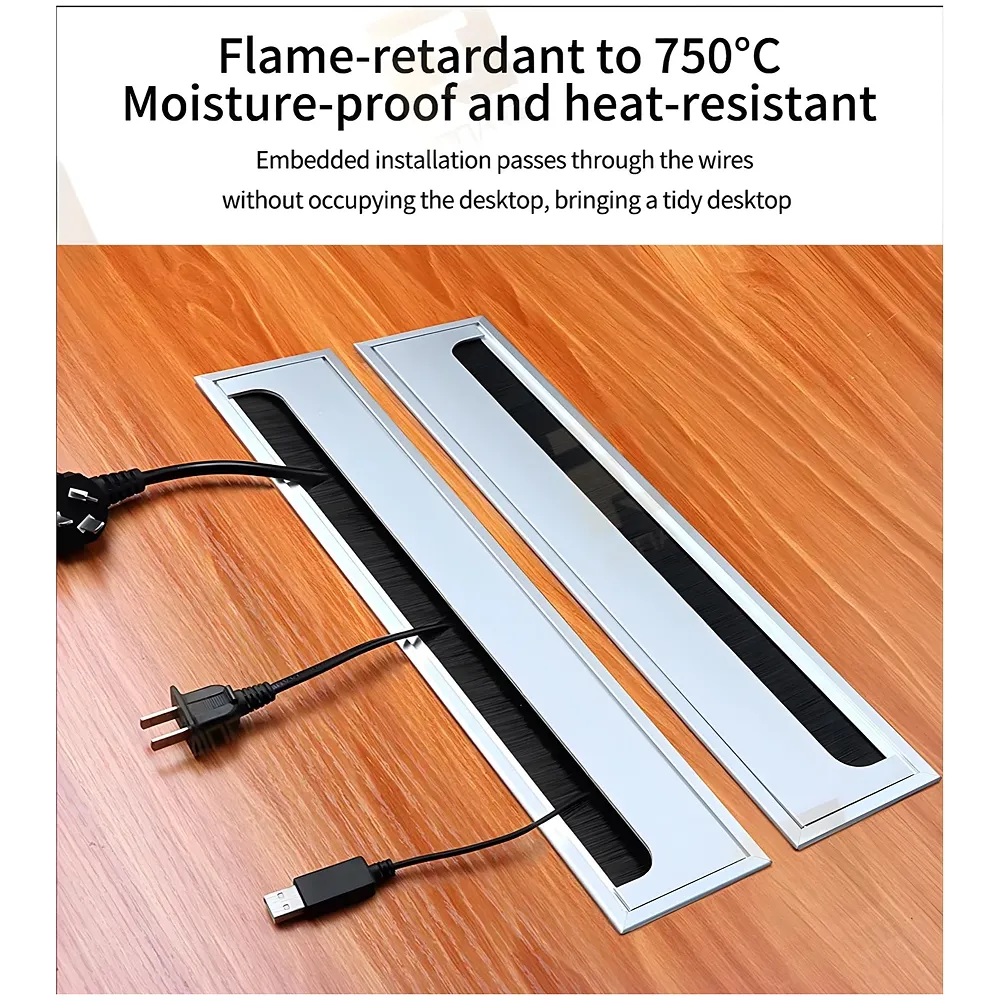 Aluminium Desk Cable Hole Cover Grommet 280 x 80 mm Silver Brush