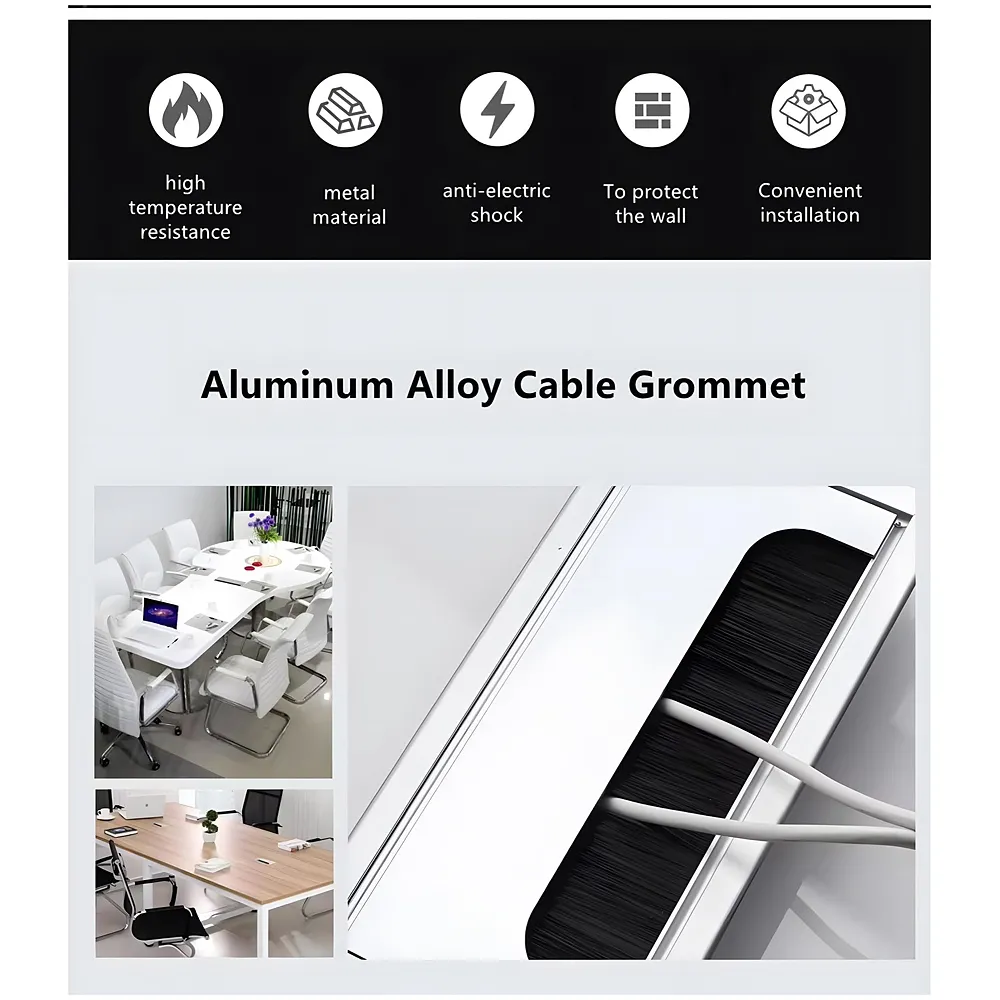 Aluminium Desk Cable Hole Cover Grommet 280 x 80 mm Silver Brush