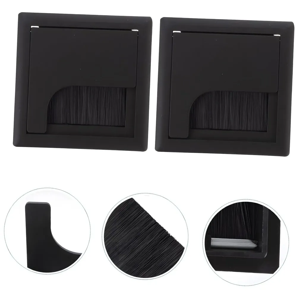 8 Cm Aluminum Office Desk Wire Cable Hole Cover with Dust Proof Brushes for Computers Work Rectangular Metal Organizer Stylish Desk Accessory Wire Manager Concealed. 80 mm x 80 mm Black
