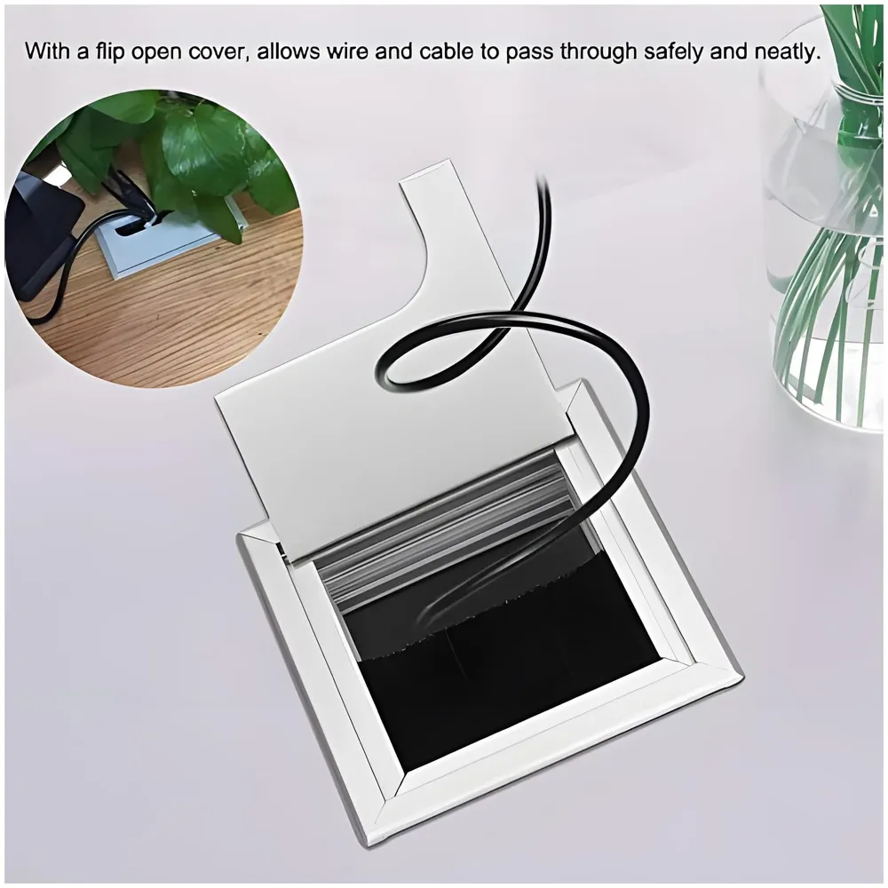 8 Cm Aluminum Office Desk Wire Cable Hole Cover with Dust Proof Brushes for Computers Work Rectangular Metal Organizer Stylish Desk Accessory Wire Manager Concealed. 80 mm x 80 mm Silver