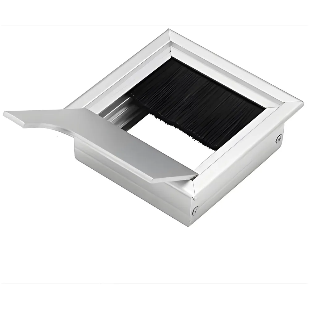 8 Cm Aluminum Office Desk Wire Cable Hole Cover with Dust Proof Brushes for Computers Work Rectangular Metal Organizer Stylish Desk Accessory Wire Manager Concealed. 80 mm x 80 mm Silver