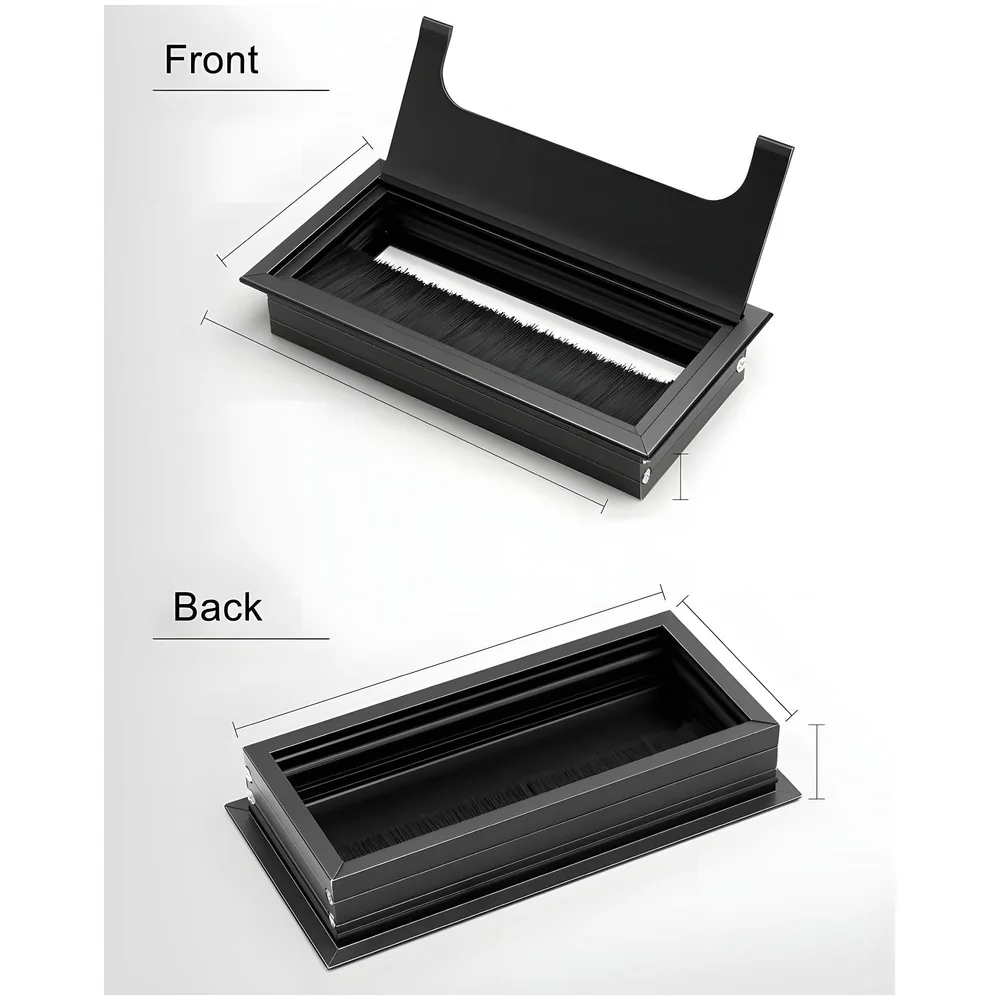 Office Desk Wire Cable Hole Cover Aluminum with Dust Proof Brushes for Computers Work Rectangular Metal Organizer Stylish Desk Accessory Wire Manager Concealed System. 160 mm x 80 mm Black