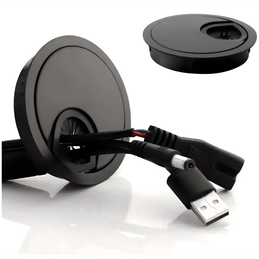 6.8 Cm Metal Round Aluminum Office Desk Wire Cable Hole Cover with Dust Proof Brushes for Computers Work Rectangular Metal Organizer Desk Accessory Wire Manager. 68 mm x 68 mm Black