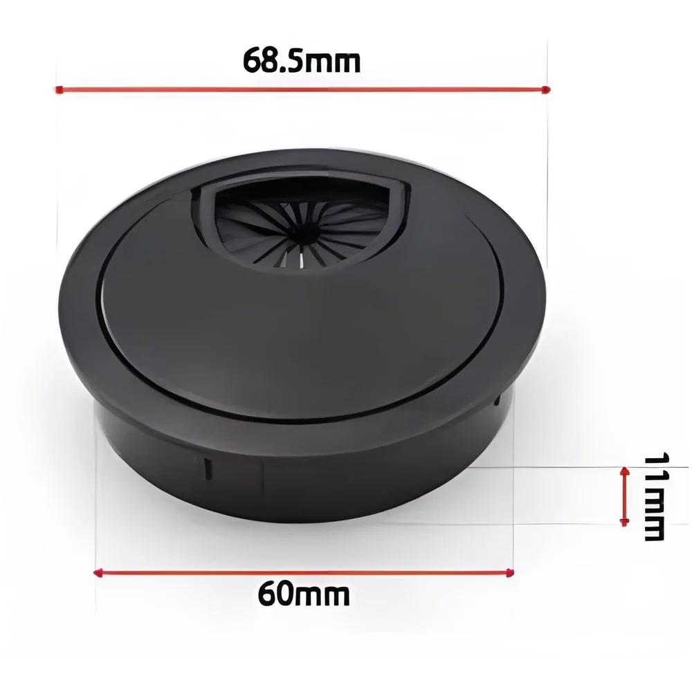 6.8 Cm Metal Round Aluminum Office Desk Wire Cable Hole Cover with Dust Proof Brushes for Computers Work Rectangular Metal Organizer Desk Accessory Wire Manager. 68 mm x 68 mm Black