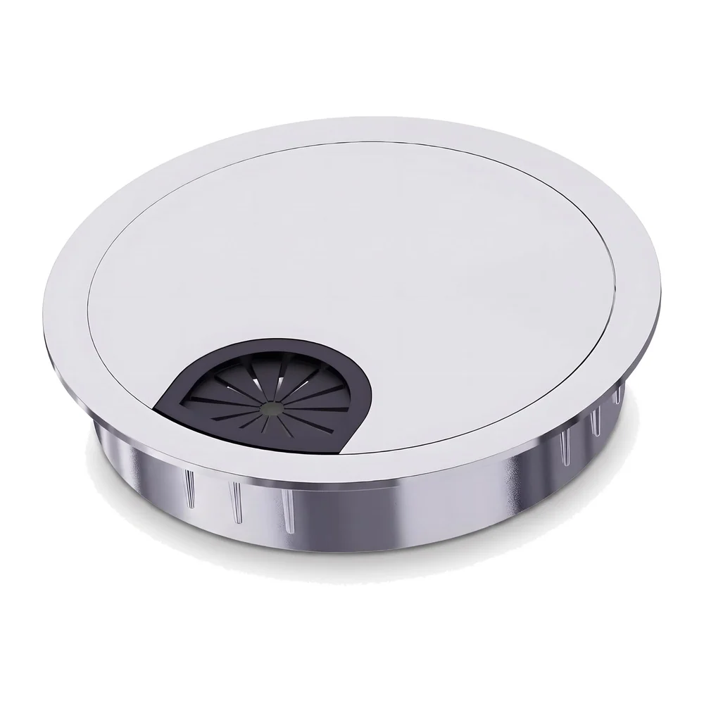 6.8 Cm Chrome Metal Round Aluminum Office Desk Wire Cable Hole Cover With Dust Proof Brushes For Computers Work Rectangular Metal Organizer Desk Accessory Wire Manager. 68 mm x 68 mm Silver