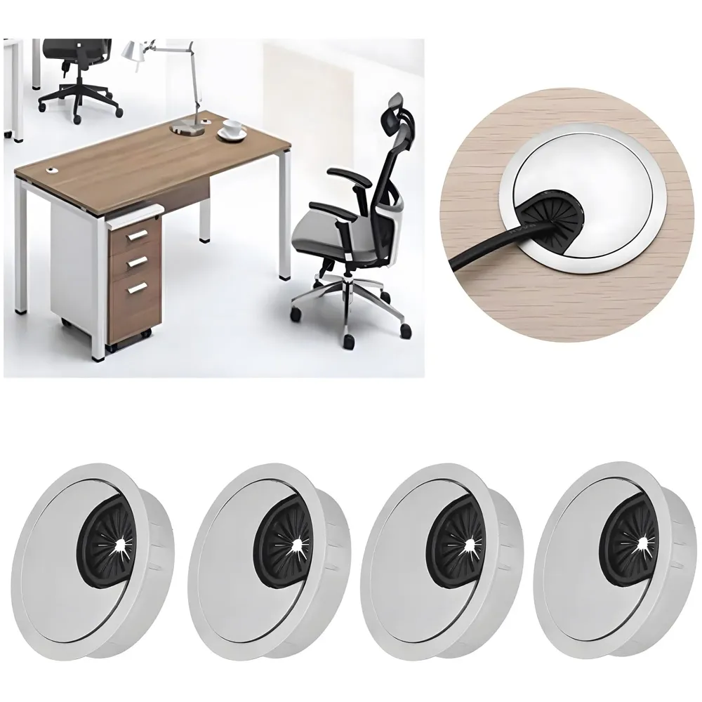 4 Pcs 6.8 Cm PVC Round Office Desk Wire Cable Hole Cover with Dust Proof Brushes for Computers Work Rectangular PVC Organizer Desk Accessory Wire Manager. 68 mm