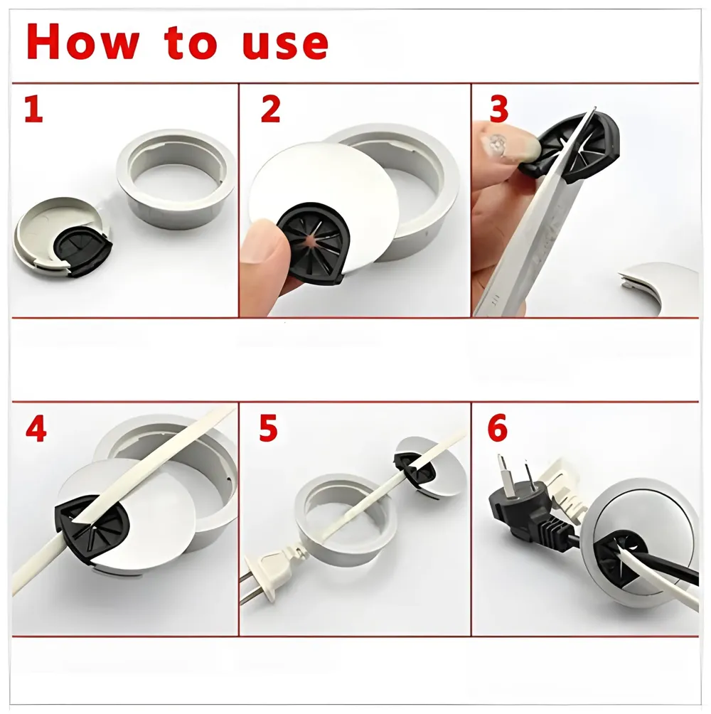 4 Pcs 6.8 Cm PVC Round Office Desk Wire Cable Hole Cover with Dust Proof Brushes for Computers Work Rectangular PVC Organizer Desk Accessory Wire Manager. 68 mm