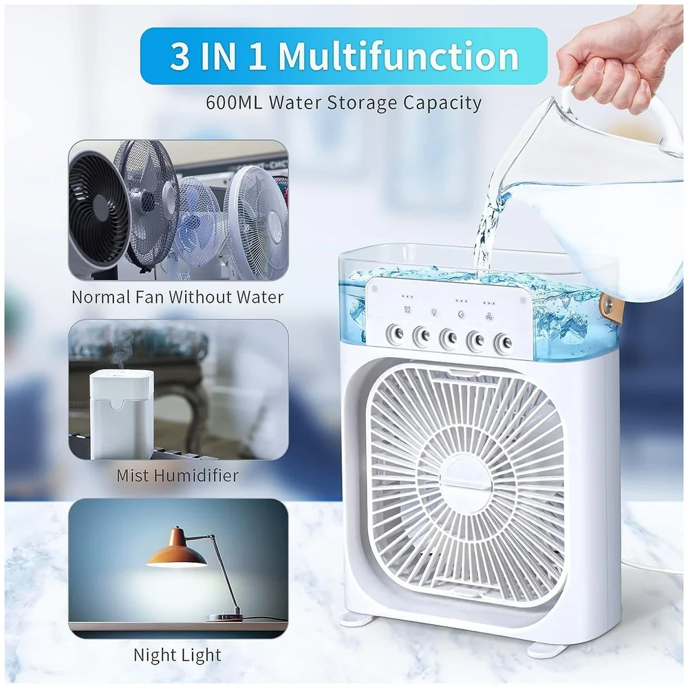Mist Fan USB Desk Big White with LED Light for Bedroom Office